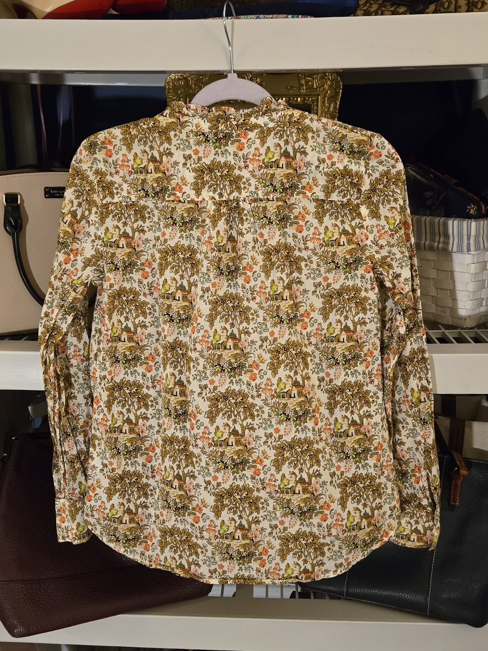 Talbots Cottagecore Cream Floral Long-Sleeve Button Front Top - Picture 3 of 9
